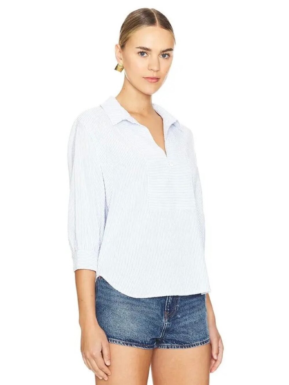 Nation LTD Revolve Blue White Mini Stripe Everlee Shirt